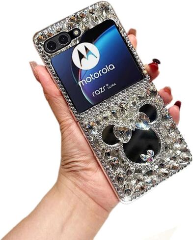 for Motorola Moto Razr 2025/2024 Phone Case, Cute Cartoon Mirror Diamond Glitter Crystal Rhinestone Women Girls Fashion Luxury Shiny Sparkle Crystal Phone Case for Moto Razr 60/50 5G in Saudi Arabia