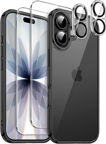 حافظة JETech 5 في 1 لهاتف iPhone 17 مقاس 6.3 بوصة مع عبوتين لكل واقي شاشة من الزجاج المقوى وحاميات عدسة الكاميرا، غطاء هاتف ممتص للصدمات غير أصفر اللون (شفاف) in Kuwait