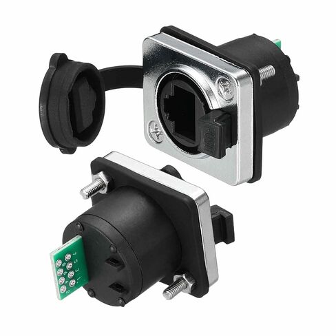 قطعتان RJ45 مع وصلة تركيب لوحة PCB، موصل كابل شبكة إيثرنت LAN أنثى يمر عبر الموصل المحمي محول وصلة تثبيت الحاجز مع غطاء غبار، فضي in Kuwait