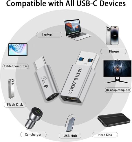 مانع بيانات USB C، ذكر USB A إلى أنثى من النوع C وUSB من النوع C إلى C مانع بيانات فقط للشحن، حماية ضد جاك العصير، رفض القرصنة يوفر شحنًا آمنًا in Kuwait