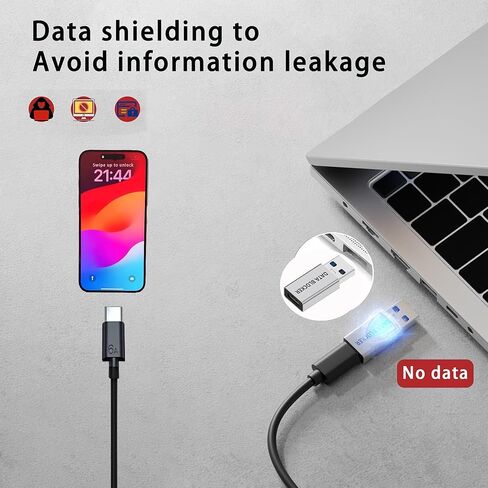 مانع بيانات USB C، ذكر USB A إلى أنثى من النوع C وUSB من النوع C إلى C مانع بيانات فقط للشحن، حماية ضد جاك العصير، رفض القرصنة يوفر شحنًا آمنًا in Kuwait