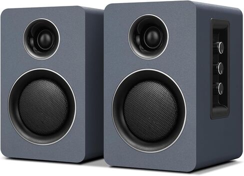 سماعات كمبيوتر للكمبيوتر المكتبي، مكبر صوت نشط على رف الكتب مع مكبر صوت من ألياف الكربون مقاس 3 بوصات ومكبر صوت بفيلم حريري، يدعم تقنية Bluetooth 5.3، ومدخل USB-C، ومدخل AUX/RCA لمشغل تسجيل التلفزيون - مجموعة ستيريو رمادية in Kuwait