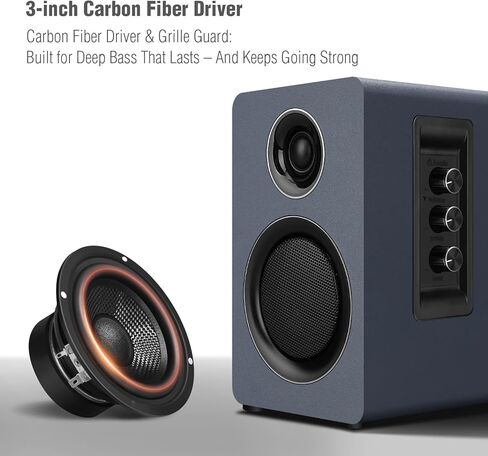 سماعات كمبيوتر للكمبيوتر المكتبي، مكبر صوت نشط على رف الكتب مع مكبر صوت من ألياف الكربون مقاس 3 بوصات ومكبر صوت بفيلم حريري، يدعم تقنية Bluetooth 5.3، ومدخل USB-C، ومدخل AUX/RCA لمشغل تسجيل التلفزيون - مجموعة ستيريو رمادية in Kuwait