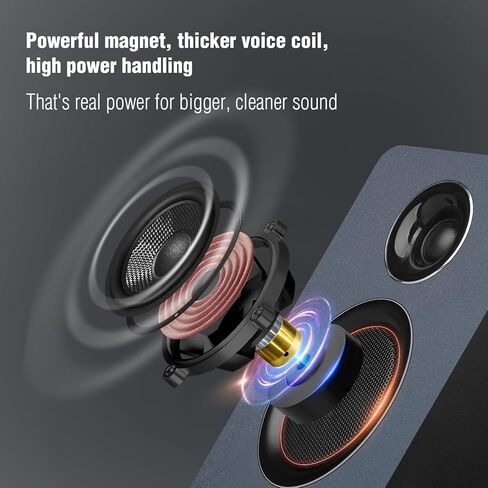 سماعات كمبيوتر للكمبيوتر المكتبي، مكبر صوت نشط على رف الكتب مع مكبر صوت من ألياف الكربون مقاس 3 بوصات ومكبر صوت بفيلم حريري، يدعم تقنية Bluetooth 5.3، ومدخل USB-C، ومدخل AUX/RCA لمشغل تسجيل التلفزيون - مجموعة ستيريو رمادية in Kuwait