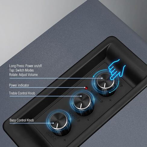 سماعات كمبيوتر للكمبيوتر المكتبي، مكبر صوت نشط على رف الكتب مع مكبر صوت من ألياف الكربون مقاس 3 بوصات ومكبر صوت بفيلم حريري، يدعم تقنية Bluetooth 5.3، ومدخل USB-C، ومدخل AUX/RCA لمشغل تسجيل التلفزيون - مجموعة ستيريو رمادية in Kuwait