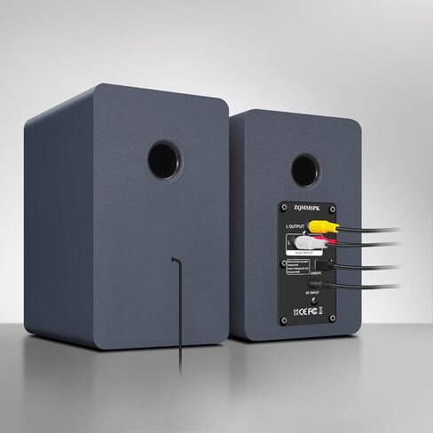 سماعات كمبيوتر للكمبيوتر المكتبي، مكبر صوت نشط على رف الكتب مع مكبر صوت من ألياف الكربون مقاس 3 بوصات ومكبر صوت بفيلم حريري، يدعم تقنية Bluetooth 5.3، ومدخل USB-C، ومدخل AUX/RCA لمشغل تسجيل التلفزيون - مجموعة ستيريو رمادية in Kuwait