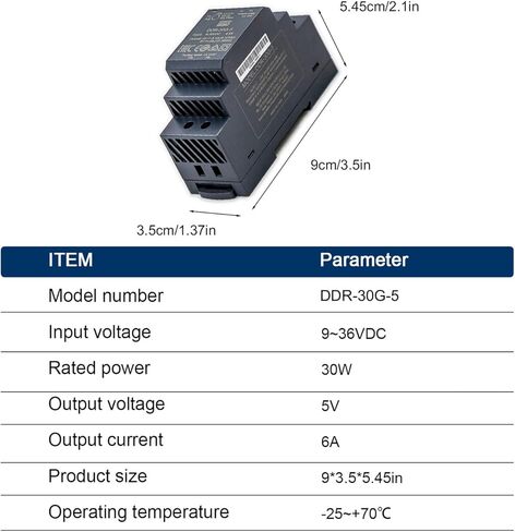 DDR-30G-5 30W 5V 6A DIN Rail Mount Power Supply - Industrial Power Supply, High Efficiency DC-DC Converter for Factory Automation, Process Control, Robotics in Saudi Arabia