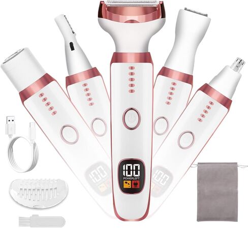Electric Razor for Women Bikini Trimmer, MKIOVH Women's Shaver Cordless Portable 4 in 1 Painless Shaver, ​for face Legs Brows Nose Brows Nose Detachable Head USB Rechargeable Hair Trimmer in Kuwait