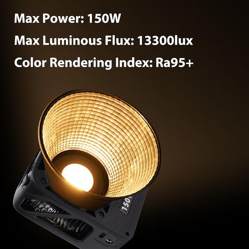 Yunseity CCT, 150W COB LED Video Light with 2700K 6500K Bi Color Temperature, 13300lux Brightness, App Remote Control, for Photography, Live Streaming, Interviews (US Plug) in Saudi Arabia