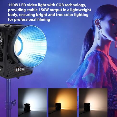Yunseity CCT, 150W COB LED Video Light with 2700K 6500K Bi Color Temperature, 13300lux Brightness, App Remote Control, for Photography, Live Streaming, Interviews (US Plug) in Saudi Arabia