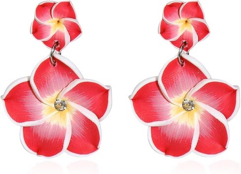 6 Pairs Lovely Hawaiian Plumeria Rubra Dangle Earrings Tropical Flower Bohemia Luau Beach Party Accessories for Women Girls Gifts in Saudi Arabia