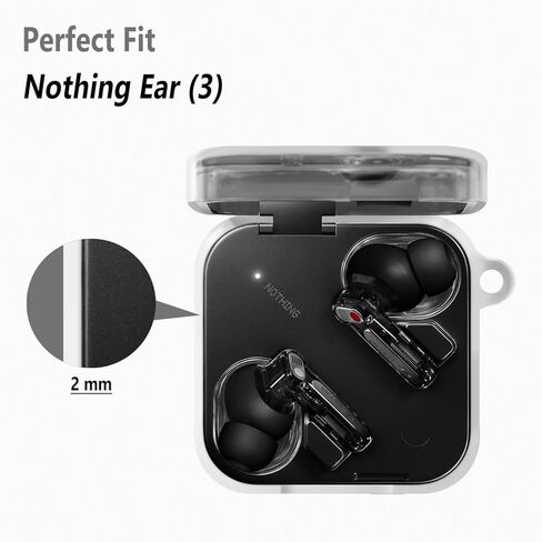 حافظة سيليكون من Geiomoo لـ Nothing Ear (3)، غطاء حماية ناعم ومرن مقاوم للخدش مع حلقة تسلق (شفاف) in Kuwait