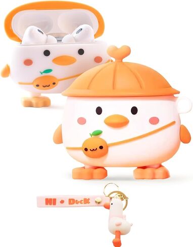 حافظة لطيفة لجهاز AirPods Pro 2 Gen Kawaii 3D Duck Design مع سلسلة مفاتيح جرلي، غطاء كرتوني | حافظة سيليكون واقية للأطفال والنساء والفتيات والمراهقين in Kuwait