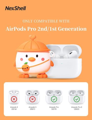 حافظة لطيفة لجهاز AirPods Pro 2 Gen Kawaii 3D Duck Design مع سلسلة مفاتيح جرلي، غطاء كرتوني | حافظة سيليكون واقية للأطفال والنساء والفتيات والمراهقين in Saudi Arabia