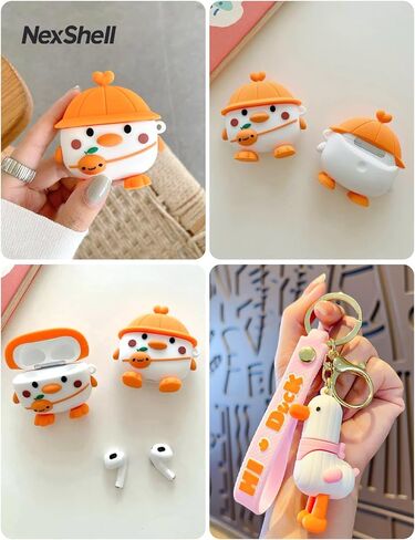 حافظة لطيفة لجهاز AirPods Pro 2 Gen Kawaii 3D Duck Design مع سلسلة مفاتيح جرلي، غطاء كرتوني | حافظة سيليكون واقية للأطفال والنساء والفتيات والمراهقين in Saudi Arabia