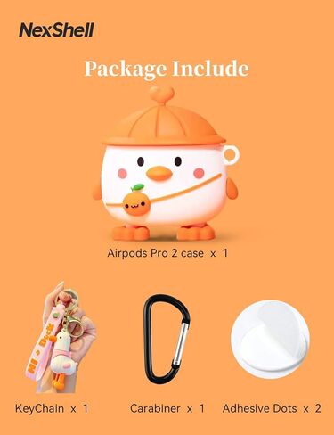 حافظة لطيفة لجهاز AirPods Pro 2 Gen Kawaii 3D Duck Design مع سلسلة مفاتيح جرلي، غطاء كرتوني | حافظة سيليكون واقية للأطفال والنساء والفتيات والمراهقين in Saudi Arabia