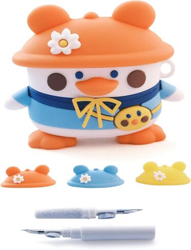 حافظة لطيفة لجهاز AirPods Pro 2 Gen Kawaii 3D Duck Design مع سلسلة مفاتيح جرلي، غطاء كرتوني | حافظة سيليكون واقية للأطفال والنساء والفتيات والمراهقين in Saudi Arabia