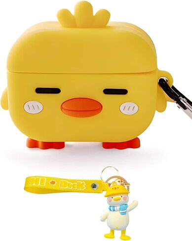 حافظة لطيفة لجهاز AirPods Pro 2 Gen Kawaii 3D Duck Design مع سلسلة مفاتيح جرلي، غطاء كرتوني | حافظة سيليكون واقية للأطفال والنساء والفتيات والمراهقين in Saudi Arabia