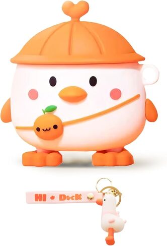 حافظة لطيفة لجهاز AirPods Pro 2 Gen Kawaii 3D Duck Design مع سلسلة مفاتيح جرلي، غطاء كرتوني | حافظة سيليكون واقية للأطفال والنساء والفتيات والمراهقين in Saudi Arabia