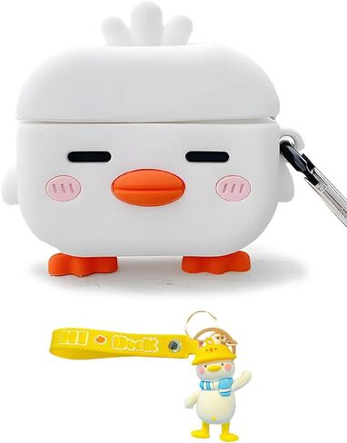 حافظة لطيفة لجهاز AirPods Pro 2 Gen Kawaii 3D Duck Design مع سلسلة مفاتيح جرلي، غطاء كرتوني | حافظة سيليكون واقية للأطفال والنساء والفتيات والمراهقين in Saudi Arabia