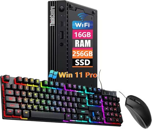 كمبيوتر لينوفو ثينك سنتر M70q ميني تايني بيزنس المكتبي، كور i3-10100، ذاكرة وصول عشوائي 16 جيجا، 256 جيجا اس اس دي، لوحة مفاتيح، ماوس، منفذ عرض، واي فاي، ويندوز 11 برو (متجدد) in Kuwait