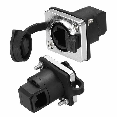 2 قطعة RJ45 زاوية منحنية لوحة تركيب مقرنة، موصل كابل إيثرنت LAN يمر عبر موصل لوحة محمية محول تمديد الحاجز مع غطاء، فضي in Kuwait