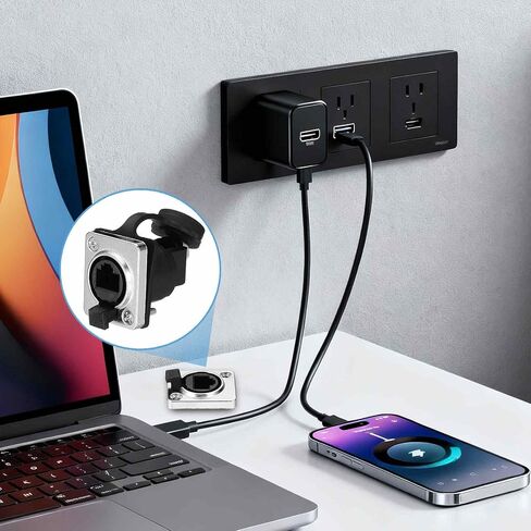 2 قطعة RJ45 زاوية منحنية لوحة تركيب مقرنة، موصل كابل إيثرنت LAN يمر عبر موصل لوحة محمية محول تمديد الحاجز مع غطاء، فضي in Kuwait