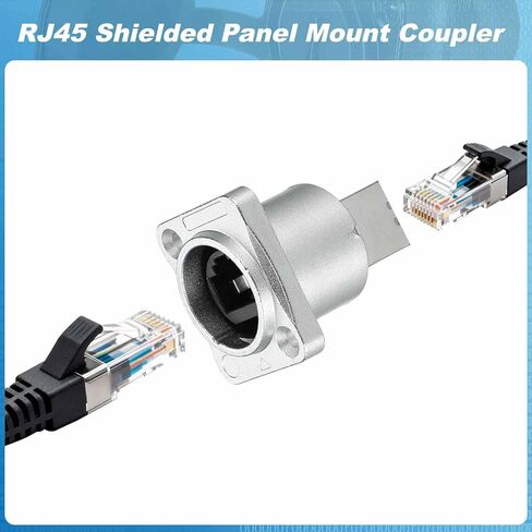 2Pcs RJ45 Right Angle Panel Mount Coupler, Female Ethernet LAN Cable Connector Pass Through Connector Shielded Panel Mount Bulkhead Extension Adapter with Dust Cover, Silver in Saudi Arabia