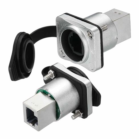 2Pcs RJ45 Right Angle Panel Mount Coupler, Female Ethernet LAN Cable Connector Pass Through Connector Shielded Panel Mount Bulkhead Extension Adapter with Dust Cover, Silver in Saudi Arabia