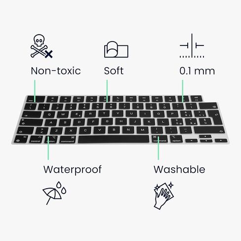 حماية لوحة المفاتيح السيليكون kwmobile - غطاء لوحة المفاتيح QWERTY (الإيطالية) متوافق مع Apple MacBook Pro 16.2 2024 M4 A3403 / A3186 - أسود in Kuwait