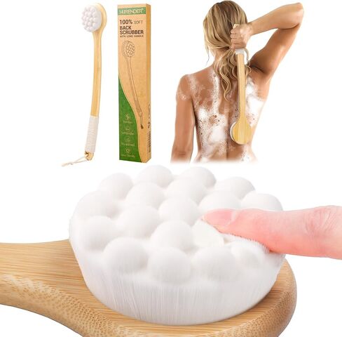 Shower Brush,NURENDER Longer Handle(16.5inch) Bath Shower Brush,Back Scrubber for Shower,Natural Bamboo Shower Brush for Elder,Pregnant,Over-Weight. in Kuwait