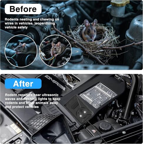 Rodent Repellent for Car Engines, Under Hood Mouse Rat Repellent Ultrasonic with LED Strobe Light, Car Mice Repellent Keep Mice Away from Car Engines in Saudi Arabia