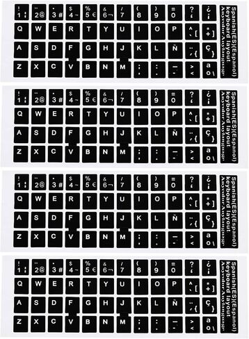 Spanish Keyboard Stickers, 4 Pack Universal Keyboard Replacement Cover Smooth for Notebook Desktop Computer, Black Background White Lettering in Saudi Arabia