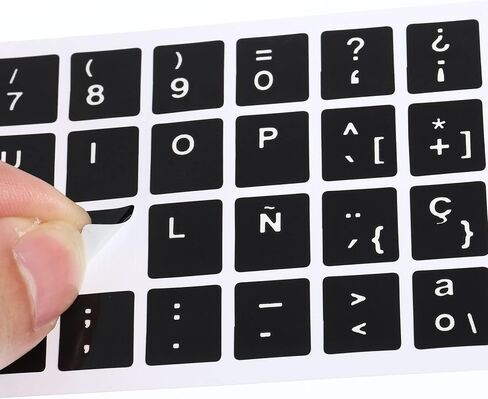 Spanish Keyboard Stickers, 4 Pack Universal Keyboard Replacement Cover Smooth for Notebook Desktop Computer, Black Background White Lettering in Saudi Arabia