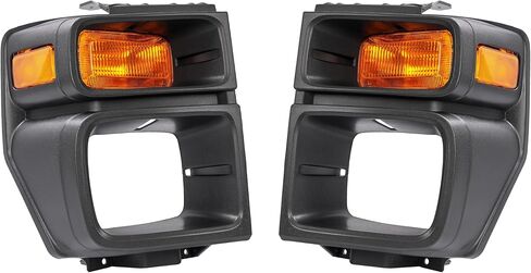 إطار المصباح الأمامي الأيمن متوافق مع 2008-2019 Ford E150/E250/E350 Super Duty مع ضوء إشارة الانعطاف عدسة صفراء إطار أسود للمصابيح الأمامية الجانبية للركاب غطاء حافة الباب in Kuwait