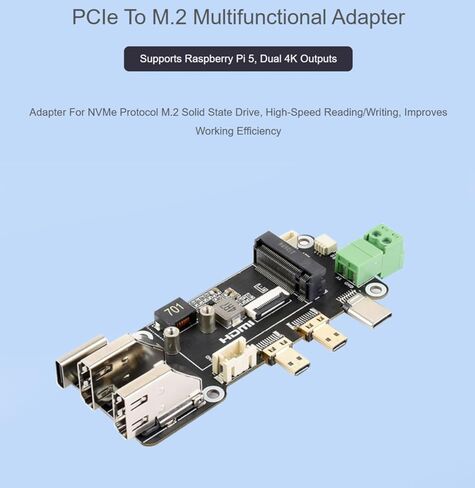 PCIe to M.2 Multifunctional Adapter, Compatible with Raspberry Pi 5, Two Power Supply Methods, Supports Dual 4K Outputs in Saudi Arabia