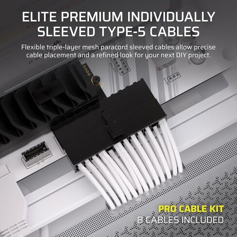 Corsair Elite Premium Type 5 Individual Sleeved PSU Cable Pro Kit – Low-Profile Cable Combs, Triple-Mesh Paracord Sleeve, Compatible Type 5 PSUs – White in Saudi Arabia