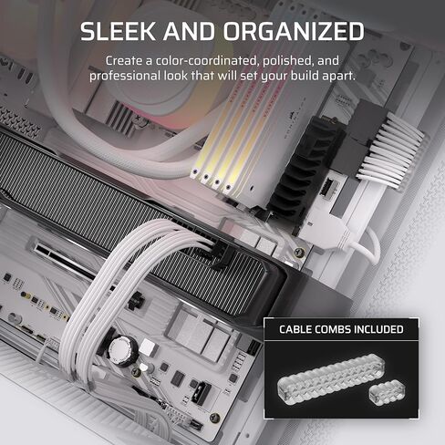 Corsair Elite Premium Type 5 Individual Sleeved PSU Cable Pro Kit – Low-Profile Cable Combs, Triple-Mesh Paracord Sleeve, Compatible Type 5 PSUs – White in Saudi Arabia