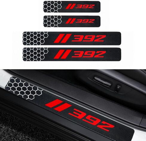 4PCS Car Door Sill Protectors Carbon Fiber Leather Sticker Automotive Door Entry Guard Compatible with Chevy Camaro Accessories(Red Rs) in Saudi Arabia