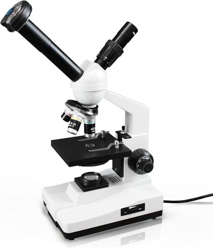 Vision Scientific VME0007-T-LD-DG1.3-E2 مجهر مركب مزدوج الرؤية، عدسات 10x WF و20x WF، تكبير 40x-800x، إضاءة LED، تركيز خشن محوري ودقيق، كاميرا عدسة رقمية بدقة 1.3 ميجابكسل in Saudi Arabia