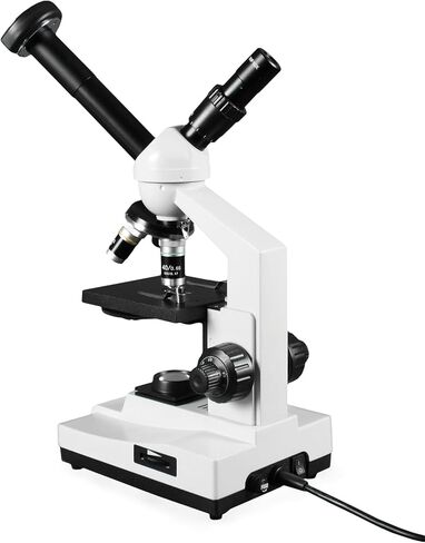 Vision Scientific VME0007-T-LD-DG1.3-E2 مجهر مركب مزدوج الرؤية، عدسات 10x WF و20x WF، تكبير 40x-800x، إضاءة LED، تركيز خشن محوري ودقيق، كاميرا عدسة رقمية بدقة 1.3 ميجابكسل in Saudi Arabia