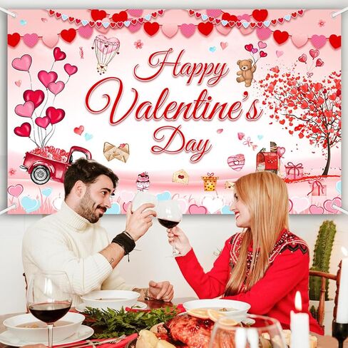 خلفية عيد الحب السعيد، لافتة عيد الحب، ديكورات حفلات عيد الحب، خلفيات عيد الحب للتصوير الفوتوغرافي، سيارة حمراء، قلب الحب، زينة لافتة عيد الحب للحفلات، 70.8 × 43.3 بوصة in Saudi Arabia