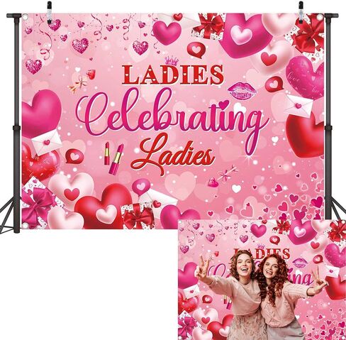 Galentines Day Backdrop Ladies Celebrating Ladies Photography Background Galentine's Day Heart Girl Lady Party Decoration Banner Supplies (84x60inch(7x5FT)) in Kuwait