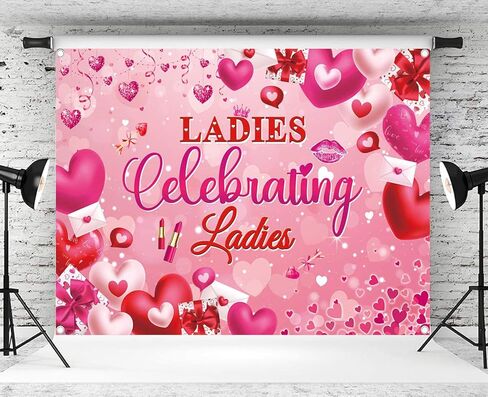 Galentines Day Backdrop Ladies Celebrating Ladies Photography Background Galentine's Day Heart Girl Lady Party Decoration Banner Supplies (84x60inch(7x5FT)) in Kuwait