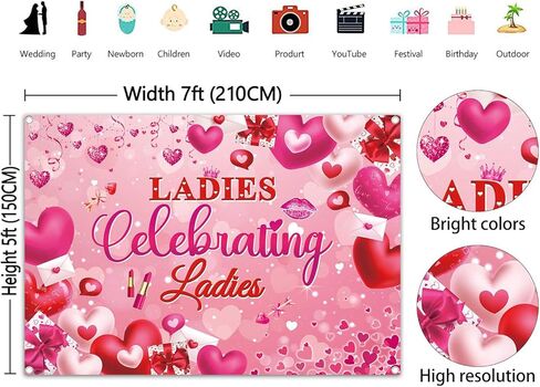Galentines Day Backdrop Ladies Celebrating Ladies Photography Background Galentine's Day Heart Girl Lady Party Decoration Banner Supplies (84x60inch(7x5FT)) in Kuwait