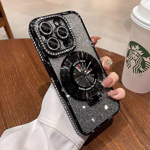 Magnetic Kickstand Case for iPhone 16 Pro Max with Glitter Lens Protector, Compatible with Magsafe, Luxury Bling Diamond Cover Glitter Rhinestone Phone Case Women (Silver, for iPhone 16 Pro Max 6.9") in Saudi Arabia