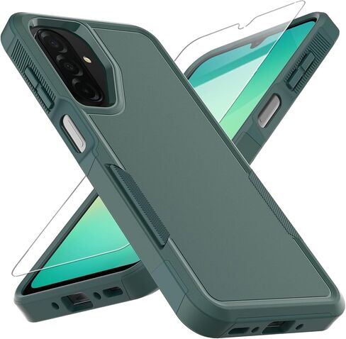 حافظة هاتف Galaxy A17 5G، [تم اختبار السقوط من الدرجة العسكرية] مع واقي شاشة، غطاء هاتف خلوي عالي التحمل بطبقة مزدوجة ومضاد للانزلاق ومقاوم للصدمات لهاتف Samsung A17 5G (أخضر داكن) in Kuwait