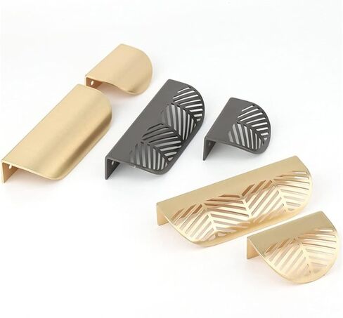 Cabinet Drawer Handle Leaf Shaped Handle Golden Brushed Hollow Handle Furniture Cabinet Leaf Knob Zinc Alloy Gold Cabinet Drawer with Screws(Large-Golden) in Saudi Arabia
