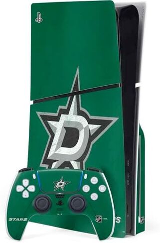 Skinit Decal Gaming Skin Compatible with PS5 Slim Disk Bundle - Officially Licensed NHL Dallas Stars Black Background Design in Saudi Arabia
