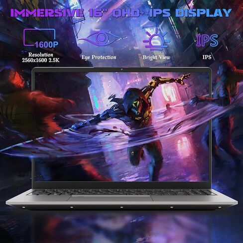 كمبيوتر محمول للألعاب 2025 مقاس 16 بوصة 2.5K IPS، AMD Ryzen 7 6800H (يصل إلى 4.7 جيجا هرتز)، 16 جيجابايت DDR5 512 جيجابايت SSD، AMD Radeon 680M، WiFi 6، Type-C، كاميرا ويب، بصمة الإصبع، لوحة مفاتيح بإضاءة خلفية، Windows 11 Pro مع MS Office in Kuwait